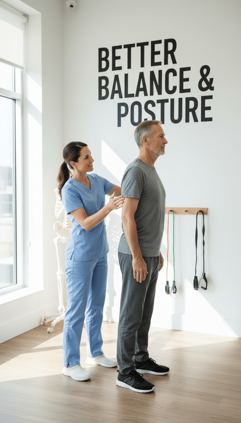 Physical therapist guiding a patient through a Schroth posture exercise